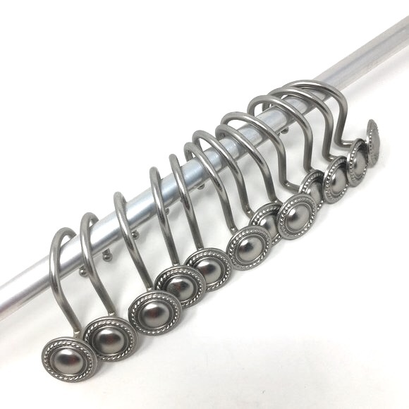 Set of 12 Brushed Nickel Round Medallion Shower Curtain Hooks - Picture 1 of 16